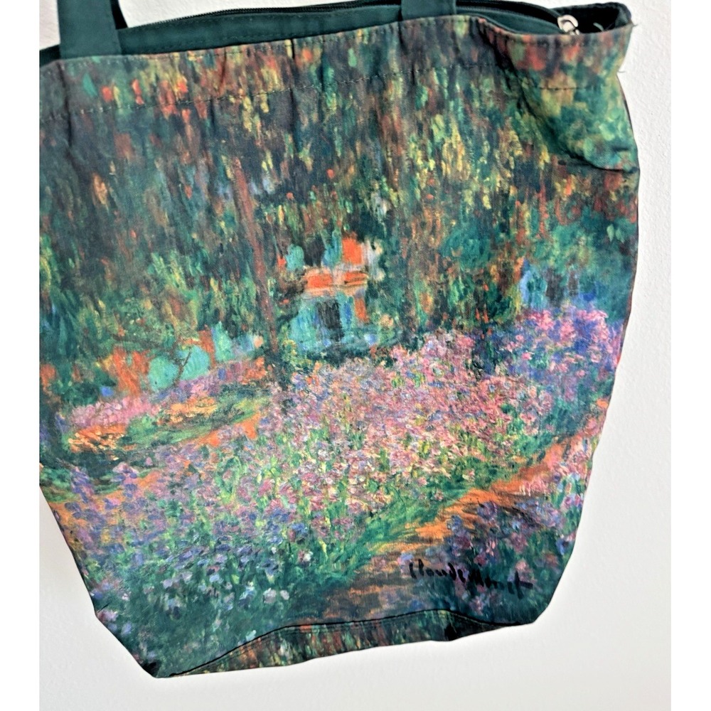 Monet Garden Art Print Large Tote Shopper Bag Zipper Artsy - Picture 3 of 10